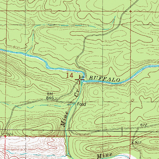 Topographic Map of Mine Creek, OK