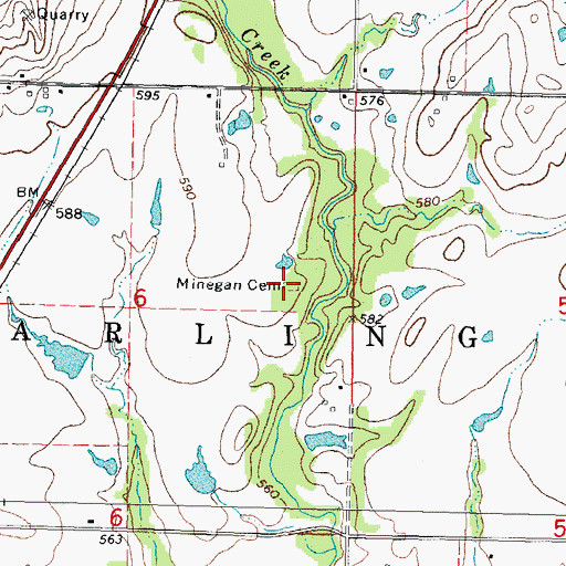 Topographic Map of Minegan Cemetery, OK