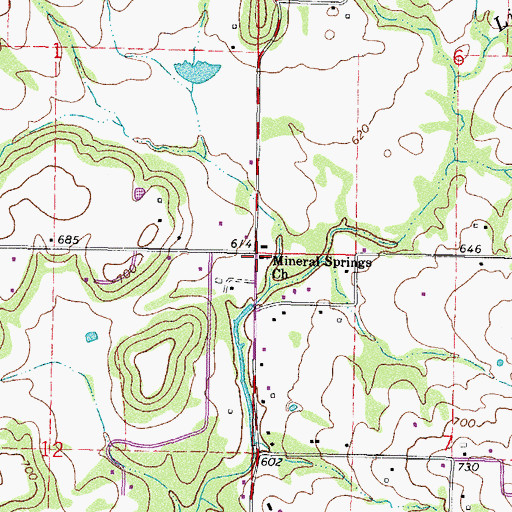 Topographic Map of Mineral Springs Church, OK