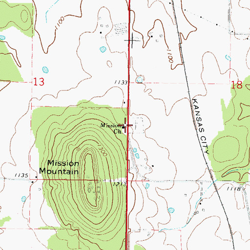 Topographic Map of Mission Church, OK