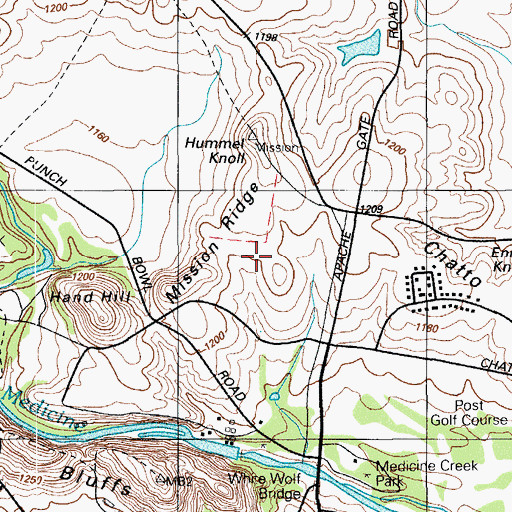 Topographic Map of Mission Ridge, OK
