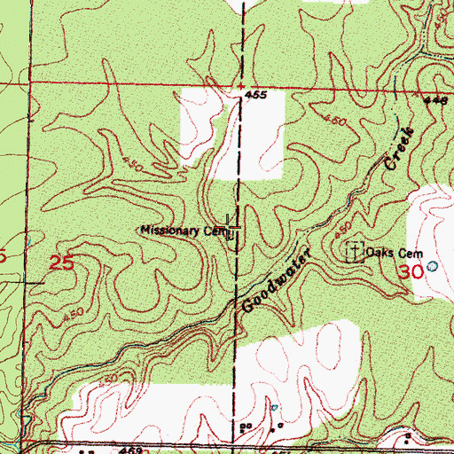 Topographic Map of Missionary Cemetery, OK