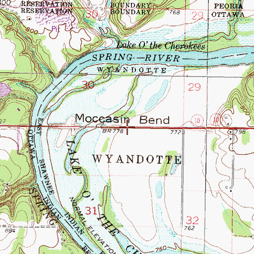 Topographic Map of Moccasin Bend, OK