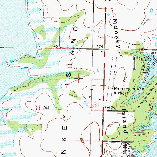 Topographic Map of Monkey Island, OK