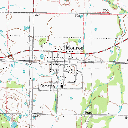 Topographic Map of Monroe, OK