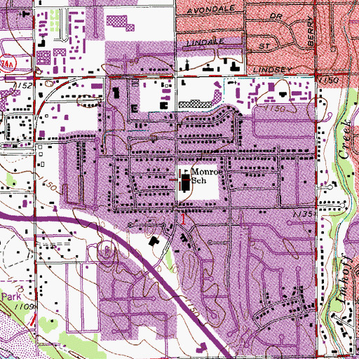 Topographic Map of Monroe Elementary School, OK