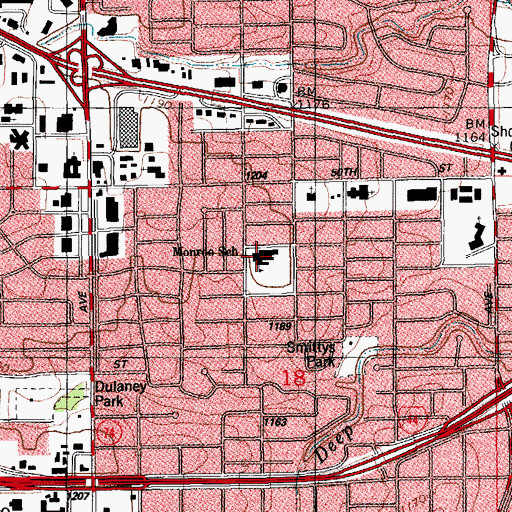 Topographic Map of Monroe Elementary School, OK