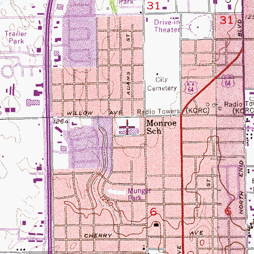 Topographic Map of Monroe Elementary School, OK