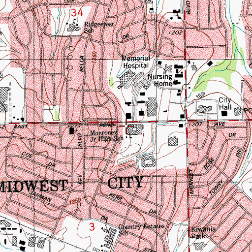 Topographic Map of Monroney Middle School, OK
