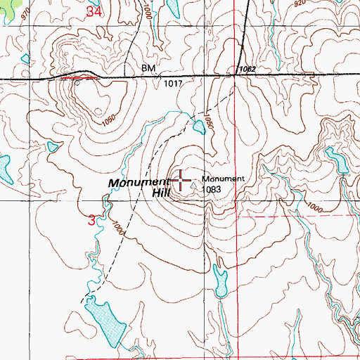 Topographic Map of Monument Hill, OK