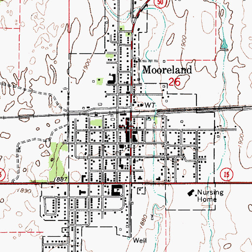 Topographic Map of Mooreland, OK