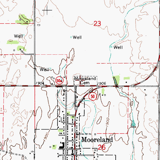 Topographic Map of Mooreland Cemetery, OK