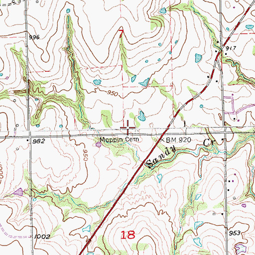 Topographic Map of Moppin Cemetery, OK