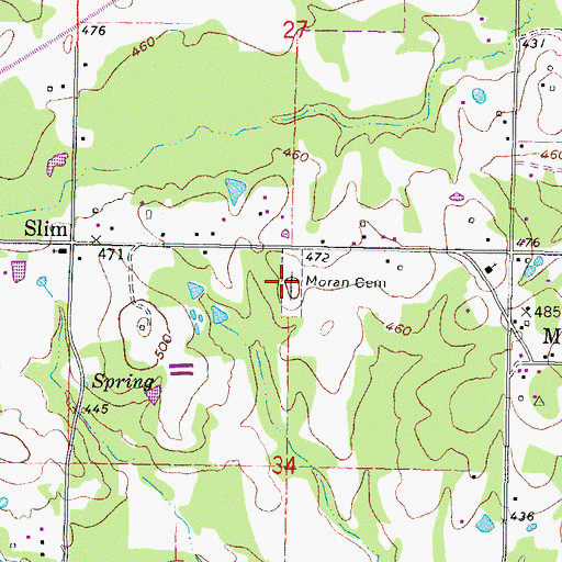 Topographic Map of Moran Cemetery, OK