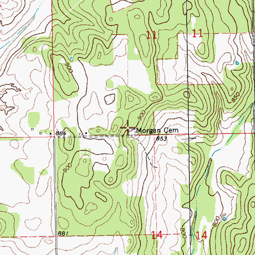 Topographic Map of Morgan Cemetery, OK