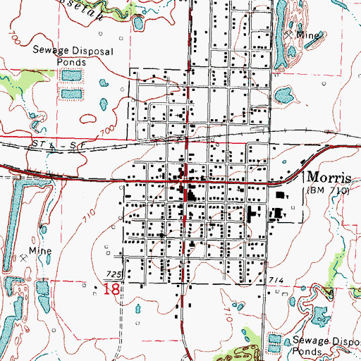 Topographic Map of Morris, OK