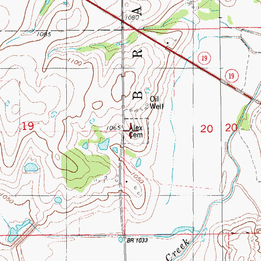Topographic Map of Alex Cemetery, OK