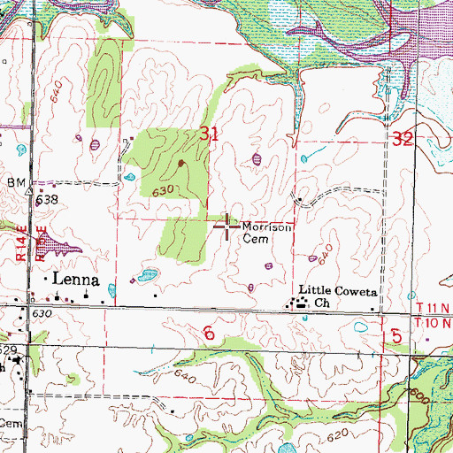 Topographic Map of Morrison Cemetery, OK