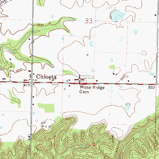 Topographic Map of Mose Ridge Cemetery, OK