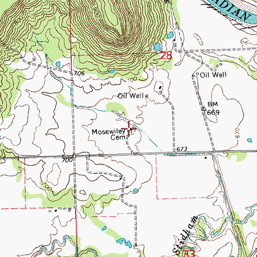 Topographic Map of Mosewiley Cemetery, OK