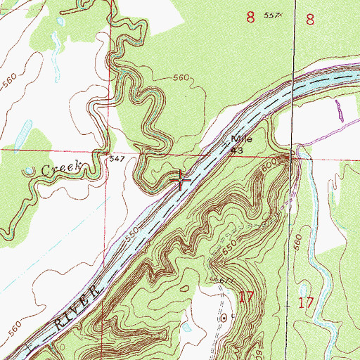Topographic Map of Mossy Creek, OK