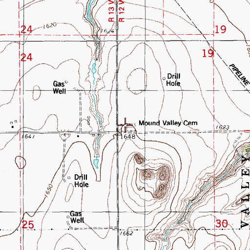 Topographic Map of Mound Valley Cemetery, OK