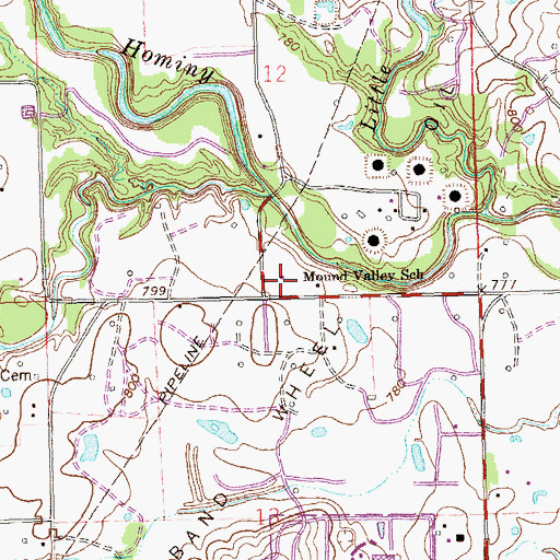 Topographic Map of Mound Valley School, OK
