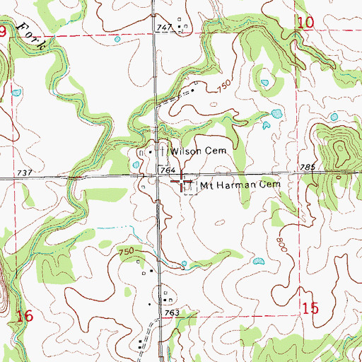 Topographic Map of Mount Harman Cemetery, OK