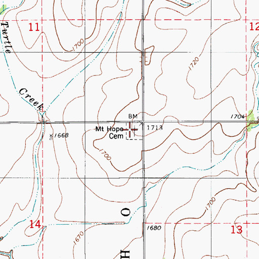 Topographic Map of Mount Hope Cemetery, OK