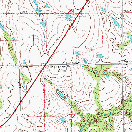 Topographic Map of Mount Hope Cemetery, OK