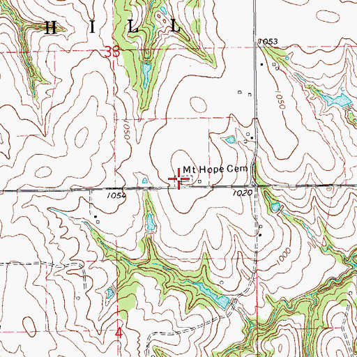 Topographic Map of Mount Hope Cemetery, OK