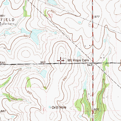 Topographic Map of Mount Hope Cemetery, OK