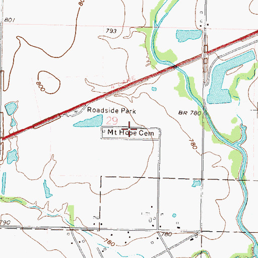 Topographic Map of Mount Hope Cemetery, OK