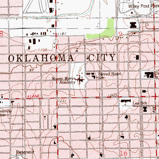 Topographic Map of Mount Saint Mary High School, OK