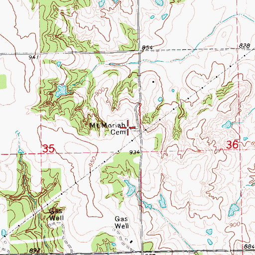 Topographic Map of Mount Moriah Cemetery, OK