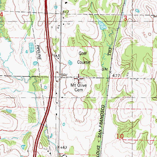Topographic Map of Mount Olive Cemetery, OK