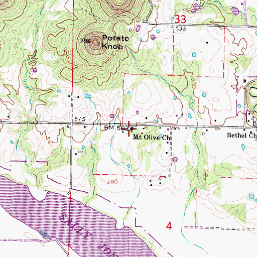 Topographic Map of Mount Olive Church, OK