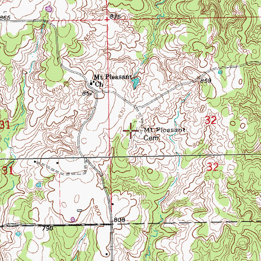 Topographic Map of Mount Pleasant Cemetery, OK