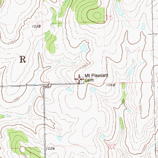 Topographic Map of Mount Pleasant Cemetery, OK