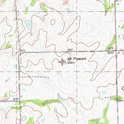 Topographic Map of Mount Pleasant Cemetery, OK