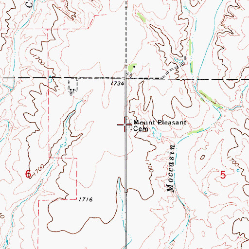 Topographic Map of Mount Pleasant Cemetery, OK