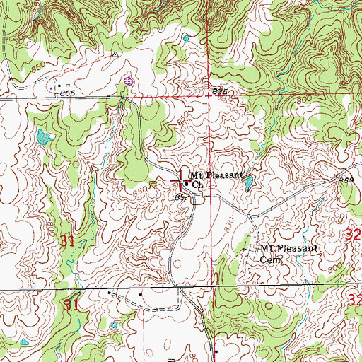 Topographic Map of Mount Pleasant Church, OK