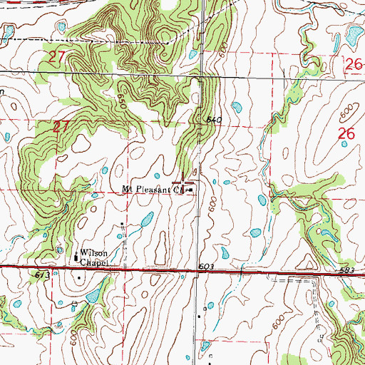 Topographic Map of Mount Pleasant Church, OK