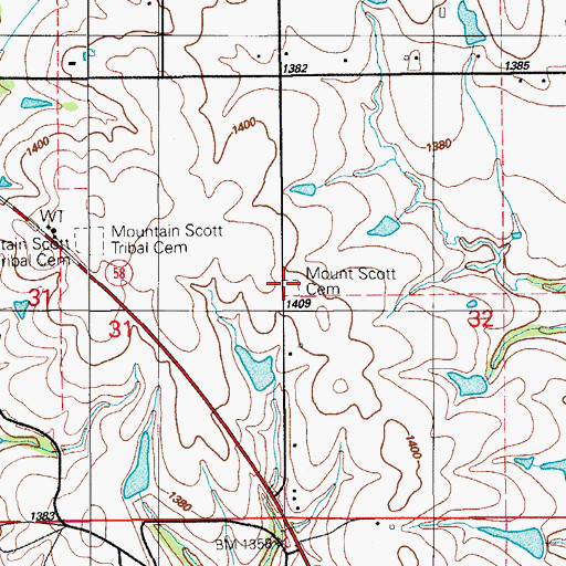 Topographic Map of Mount Scott Cemetery, OK