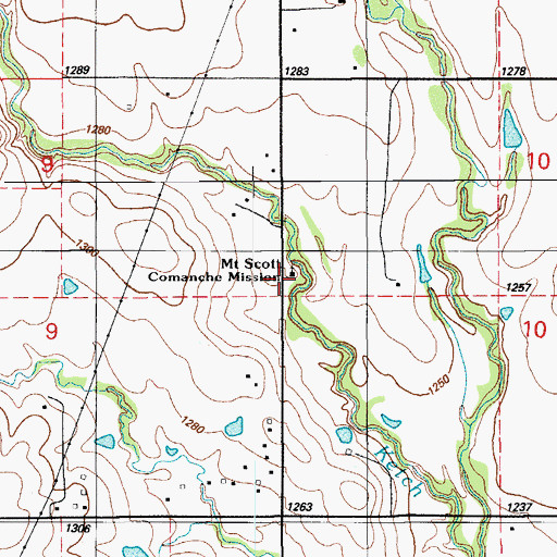 Topographic Map of Mount Scott Comache Mission, OK