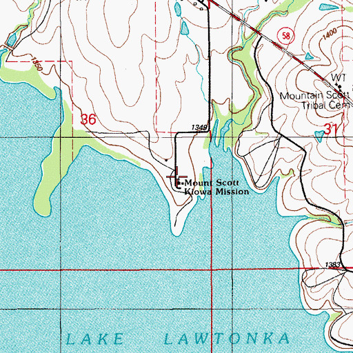 Topographic Map of Mount Scott Kiowa Mission, OK
