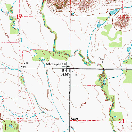 Topographic Map of Mount Tepee Church, OK
