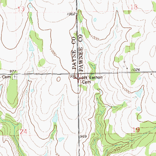 Topographic Map of Mount Vernon Cemetery, OK