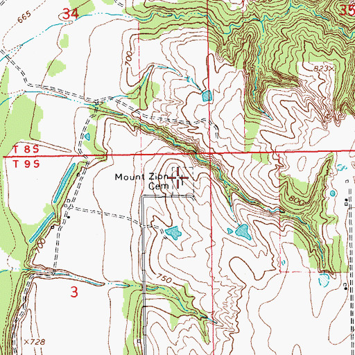 Topographic Map of Mount Zion Cemetery, OK