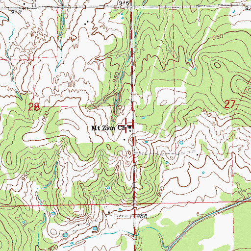 Topographic Map of Mount Zion Church, OK